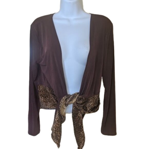 ---  Brown and Animal Print Cardigan Size Medium - Picture 3 of 5